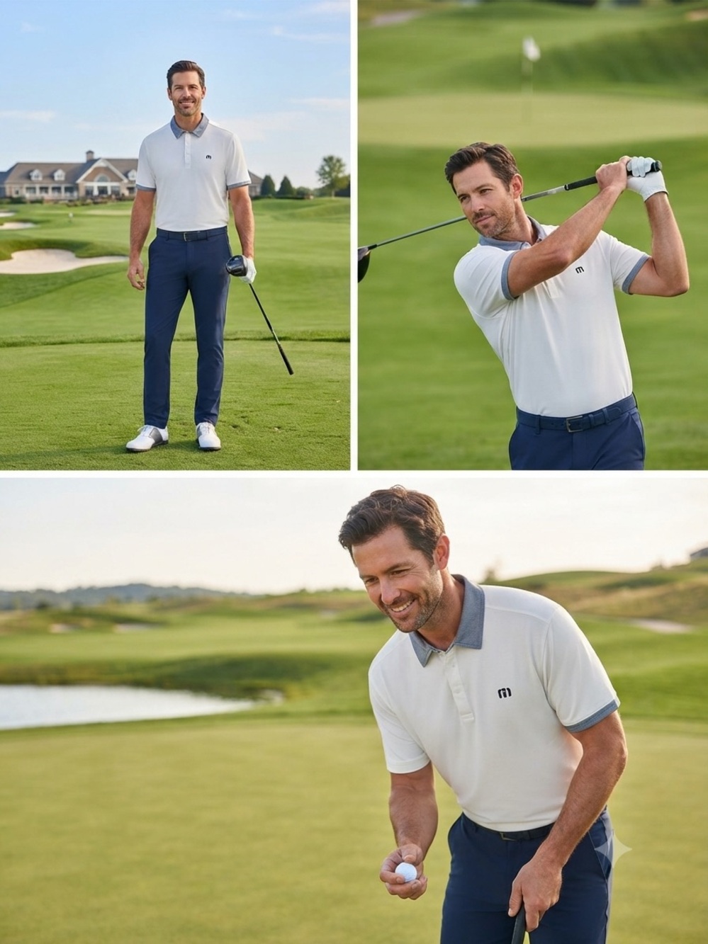 Travis Mathew White/Grey Contrast Collar Pima Cotton Golf Polo Shirt
